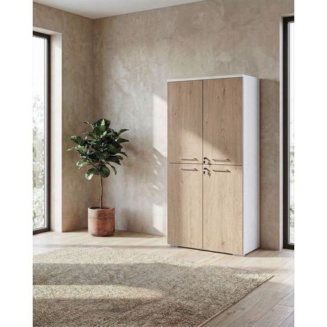 Armadio ufficio Oregon - Mobile archivio 4 ante con serratura - L. 90 x H. 160 x P. 42,5 cm – Bianco-Virginia (1/4)