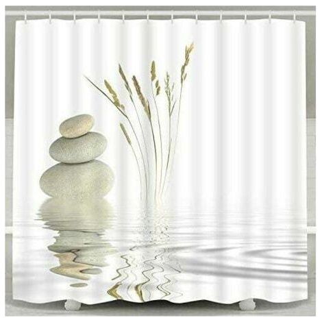INHHUB Shower Curtain Zen Stone Wild Grass Reflection in Water Shower Curtains 12 Hooks, Meditation Design Waterproof Fabric Bathroom Shower Curtain-INHHUB (1/5)