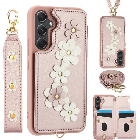 Funda para Samsung Galaxy S23 FE, de piel sintética con diseño floral y ranura para tarjetas, color rosa. (1/5)