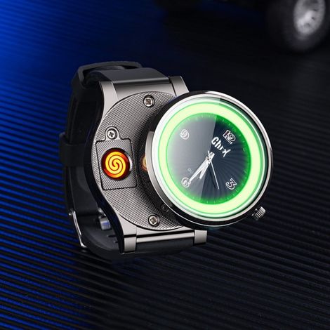 Lighter Watch - Rechargeable Electronic Igniter - Windproof Plasma Lighter - LED Display - For Camping Hiking - 1 Pc (1/5)