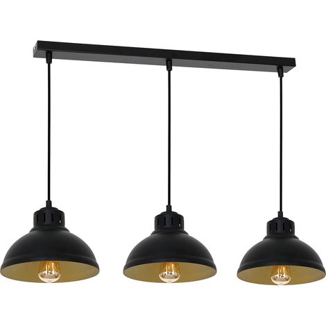 Suspension Luminex Sven 3xE27 barre 75cm noir/or réglable