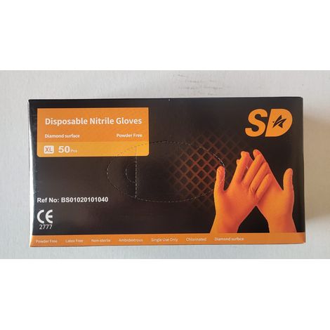 Guanti in nitrile spessi SD Medispo - grip diamantato arancione - 85 g - 50 pezzi XXL (1/4)