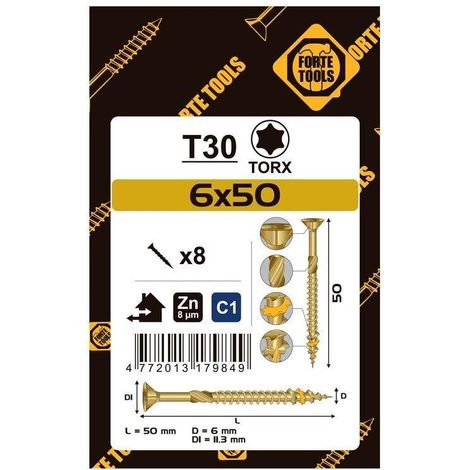 Tornillo forte CHIPBOARD SCR T30 amarillo 50 mm