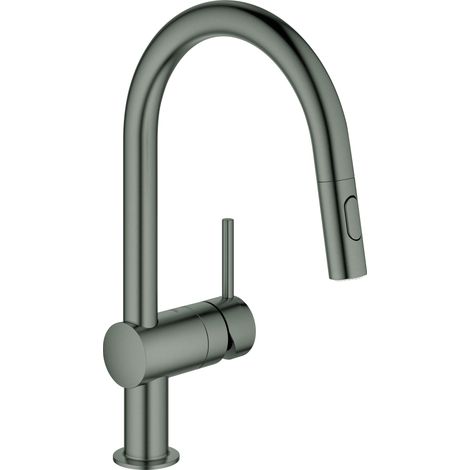 Grohe – Mitigeur d'évier avec douchette extractible – Finition Hard Graphite brossé – Bec pivotant 360° – Cartouche céramique 46 mm – Limiteur de débit ajustable