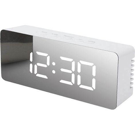 Horloge numérique LED miroir pour chambre ou voyage, horloge de table électronique, blanche (1/5)