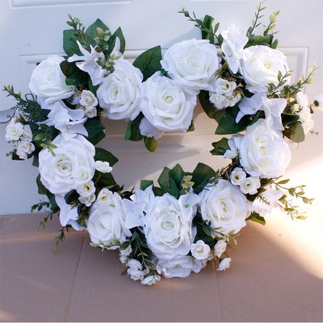 Couronne de roses de Saint-Valentin, décoration de porte en forme de cœur, grande couronne suspendue de 50 cm (1/4)