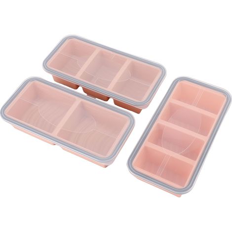 3Pcs Bac Congélateur Silicone avec Couvercles 2 3 4 Compartiments Multi Tailles – Moule Empilable Containers Aliments Set, Rouge (1/5)