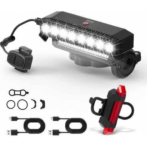 Fahrradbeleuchtungsset, Vorder- und Rücklicht, 6 und 3 Modi, USB-aufladbar, 1000 Lumen, superhelles Vorder- und Rücklicht, IP65 wasserdicht, Fahrradsicherheitsbeleuchtung (1/5)