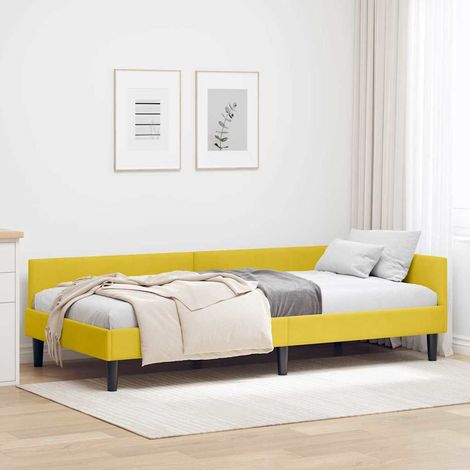 Eckbettgestell mit Kopfteil Gelb 100 cm x 200 cm Samt