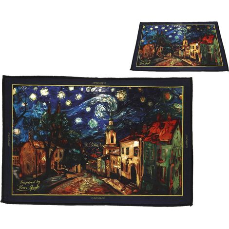 Alfombra de noche Carmani de 60x40 cm, inspirada en Van Gogh/La noche estrellada y los gatos. (1/2)