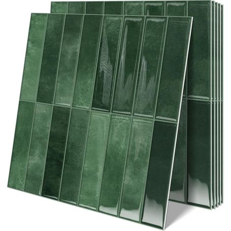 Lot de 10 autocollants muraux 3D verts pour carrelage, cuisine et salle de bain, 25,4 x 25,4 cm (1/5)