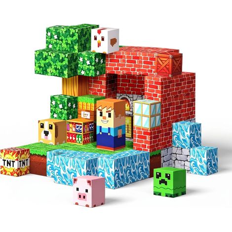 Cubes magnétiques Relaxdays, 108 pièces, style pixel, dès 3 ans, ABS, multicolores (1/5)