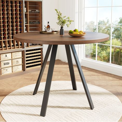 tavolo pranzo rotondo 80 cm compatto MDF metallo noce OKMYHOME (1/5)