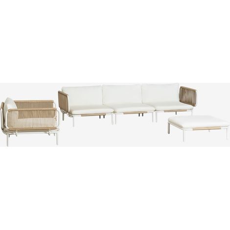 SKLUM Gartenset mit 3-teiliger modularer Sofa, bestehend aus 2 Eckmodulen, Hocker und Sessel aus Roubly-Stahl Beige Mandel Rose