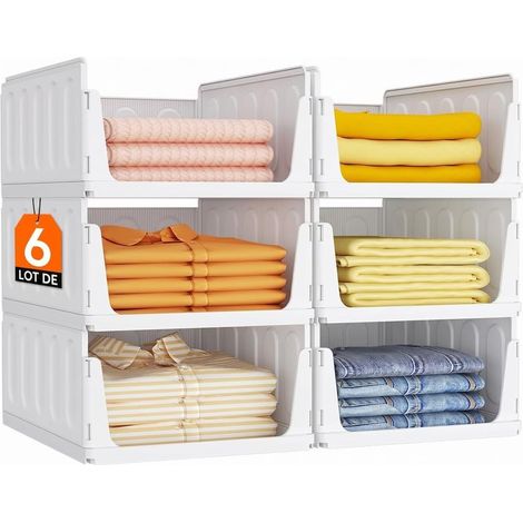 Kleider- und Garderobenorganizer, 6er-Set Aufbewahrungsboxen für Kleiderschrank, Küche und Camping, praktisches Badezimmeraccessoire, stapelbare Schubladen für Hosen und T-Shirts, 24 l (1/5)