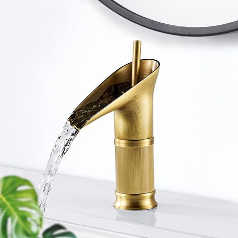 ZOLGINAH Robinet Salle de Bain Cascade, Robinet de Salle de Bain Noir ave Eau Chaude et Froide Mitigeur Lavabo Cascade, Robinet de Lavabo Élégant en Laiton (1/3)