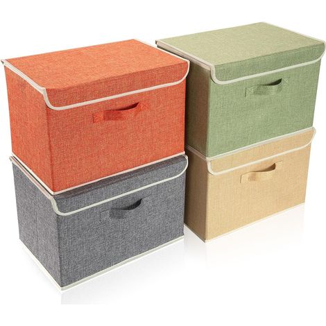 Storage Boxes with Lids, Foldable Storage Basket for Clothes, Toys, Books, Closet, Bedroom, Home, 38 x 25 x 25 cm, 4 x Rainbow Colours (1/5)