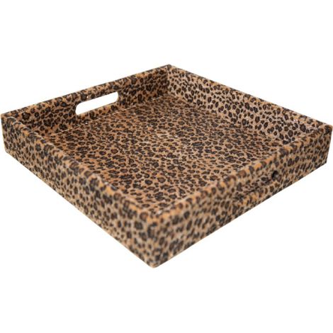Plateau Carré de Service et Décoration Motif Léopard en Plastique Marron 30x30x4,5 cm - PANGIVO (1/3)