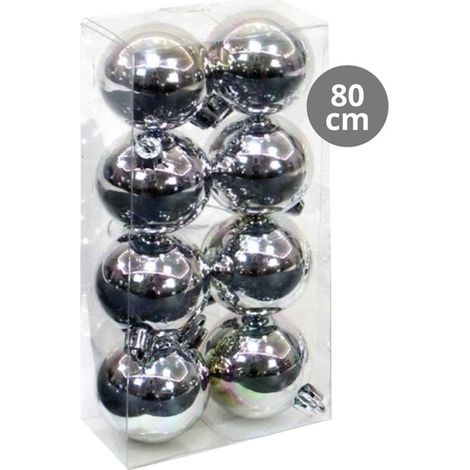 Pack 8 bolas Navidad Ø8cm (brillo) fabricadas en plástico color plata y dorado