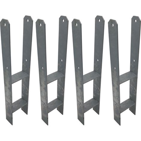 4er Set H-Anker Pfostenträger feuerverzinkt 121 / 600 mm H-Träger Pfostenanker Bodenanker für Pfosten Pfostenschuh für Zaun Carport Überdachung schwer (1/5)