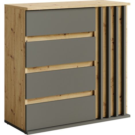 Cassettiera 1 porta e 4 cassetti - rovere e grigio - Collezione Mone