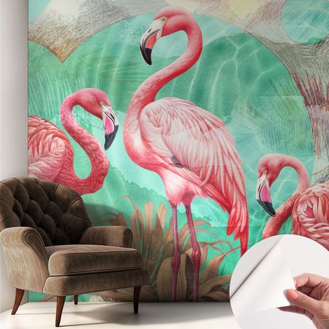 Papier peint autocollant décoratif à motifs pour salon chambre et bureau Tapete adhésif pour décoration Oiseaux exotiques 250x250 cm (1/5)