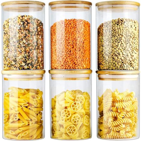 (560 ml - 6 bouteilles) Bocaux en verre pour la conservation des aliments de cuisine, adaptés au stockage des épices, du café, des céréales, des bonbons, etc. (1/5)