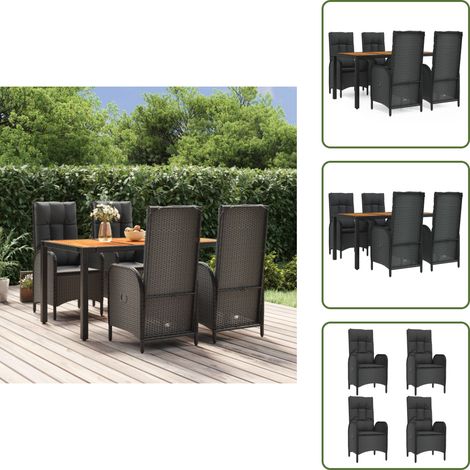 Chaise de jardin - vidaXL Ensemble à manger de jardin coussins 5pcs Noir Résine tressée - Table de jardin en bois