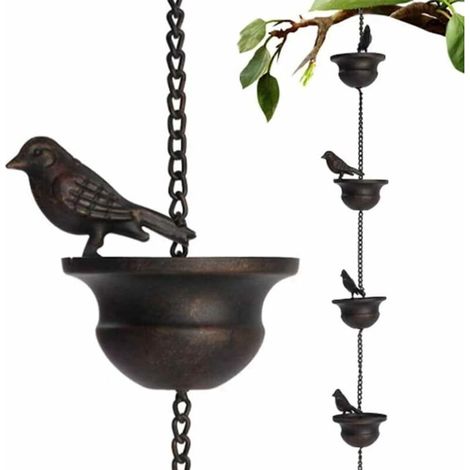 Chaîne de pluie pour gouttière d'oiseaux, chaîne de drainage, chaîne de tuyau de pour l'extérieur, cloche de pluie en métal, chaîne de pluie suspendue, décoration de jardin extérieur (1/4)