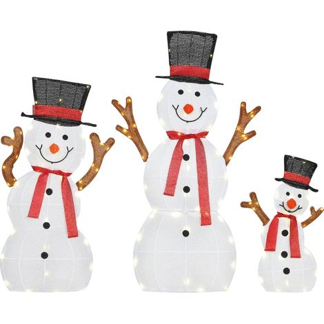 CHICFURN Familia de muñecos de nieve navideños 3 piezas 37 x 16 x 53 cm LED exterior multicolor (1/5)