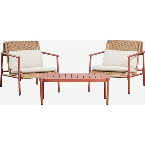Ensemble de jardin avec 2 fauteuils et table basse en aluminium et rotin synthétique Duroli SKLUM Terracota (1/5)