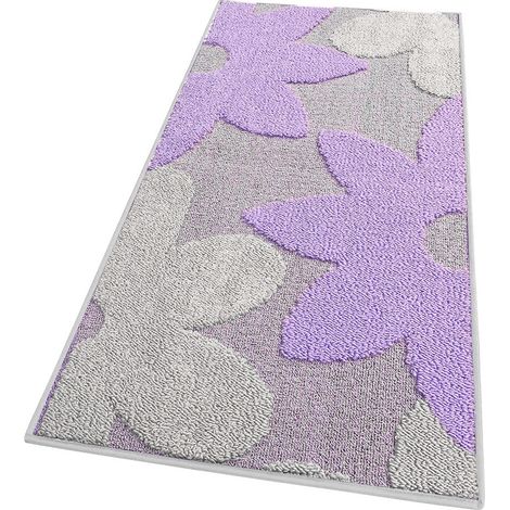 Tapis de Cuisine Fleurs 3D Doux Bordé Moderne Coureur Antidérapant Violet - 57x40 cm