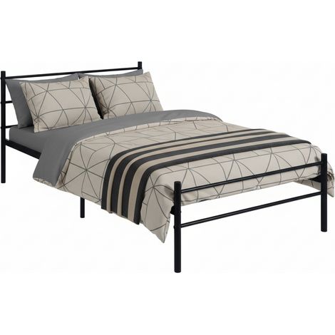 FurnitureR Cadre de lit simple en métal, cadre métallique minimaliste, idéal pour les chambres à coucher, les studios, les appartements, assemblage rapide, adapté aux matelas de 90 x 190 cm, Noir (1/5)
