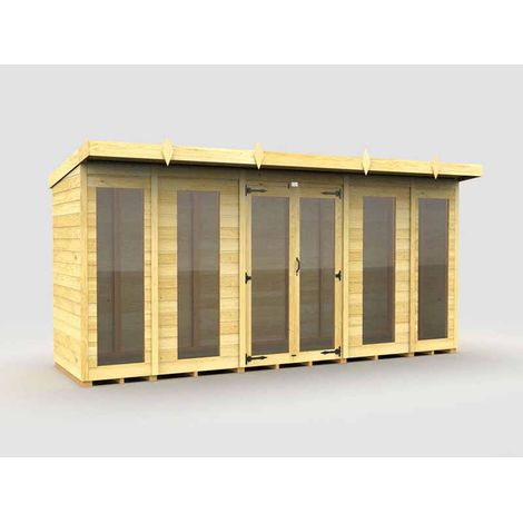 14ft x 4ft Pent Summer House (Full Height Window) - Wood - L118 x W417 x H201 cm