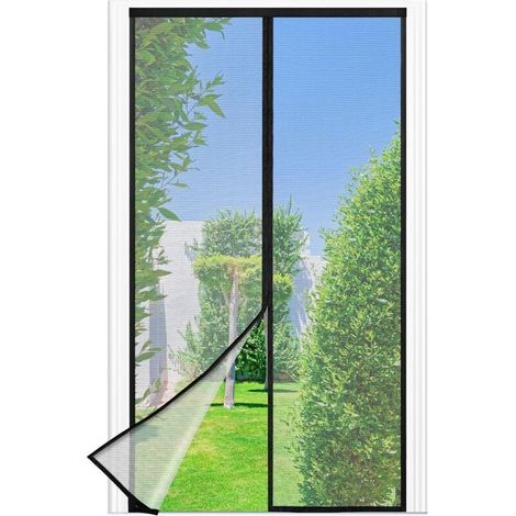 Moustiquaire pour portes et fenêtres. 100 x 230 cm – Maille fine, noire. Fermeture automatique. La bande auto-agrippante en haut de la fermeture magnétique a été élargie à 3,8 cm. (1/5)