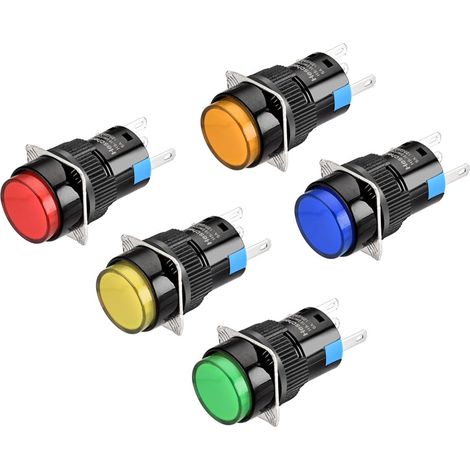Interrupteur à bouton-poussoir rond de 16mm, type à verrouillage, 1NO 1NC, rouge vert orange bleu jaune, lampe LED 24V (1/5)