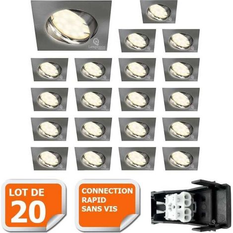 Lampesecoenergie – Lot de 20 spots encastrables orientables LED GU10 230V 5W blanc neutre – Alu brossé – Équivalence 50W halogène – Angle de diffusion 120° (1/5)