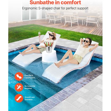 Bain de soleil, lot de 2, chaise longue pour profondeurs d'eau jusqu'à 12,7 cm, transat fixées dans les piscines et flottantes sur… (1/5)