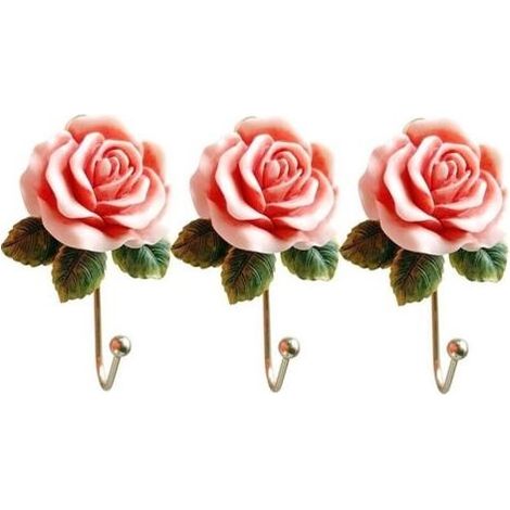 3 PCS Rose Résine Mur Crochets Mur Monté Créatif Fleur Fer Crochet pour Suspendre Manteau/Chapeau/Clé/Serviette/Sac À Main Crochets/Cintres Chambre Décoration Murale (1/4)