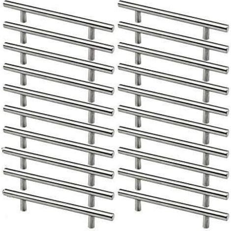 Lot de 20 poignées de porte de placard de cuisine en acier inoxydable brossé, entraxe de 128 mm, en forme de T. (1/5)