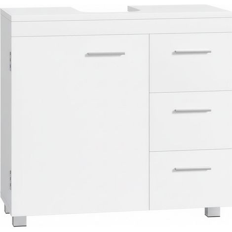 Meuble sous Lavabo, 3 Tiroirs Latéraux, 2 Cases Derrière la Porte, avec Pieds, 30 x 70 x 64 cm, Blanc Nuage (1/5)