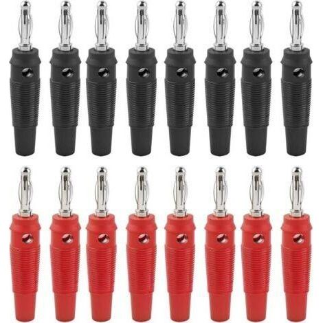 16 Pièces Fiches Bananes, 4mm Fiche Enceinte Audio, fiche Enceinte Audio Haut Parleur Connecteur pour Raccorder Les Enceintes HiFi, Amplis, ampli-Tuners et Chaînes Stéréo, Noir Rouge-Chrom (1/5)