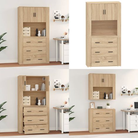 Buffet haut Chêne sonoma Bois d'ingénierie - Buffet Design - Buffet Moderne - Buffet En Bois - Buffet Rangement - Buffet Mural - Home & Living (1/5)