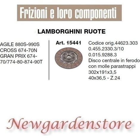 Disco ferodo 40x36,5 trattore LAMBORGHINI 15441 Agile Cross Prix 302x191x3,5 Z24