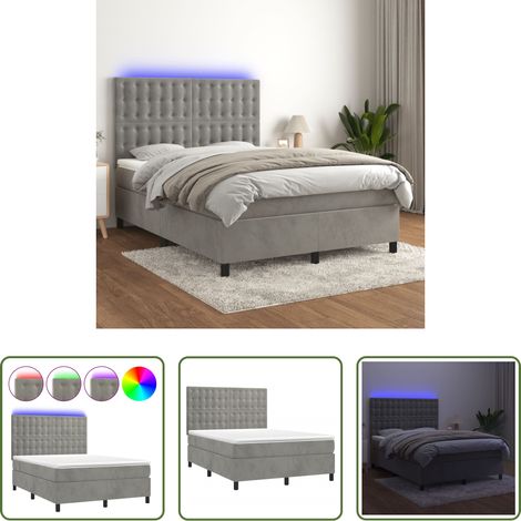 Sommier tapissier - Sommier à lattes de lit matelas et LED Gris clair 140x190 cm (1/5)