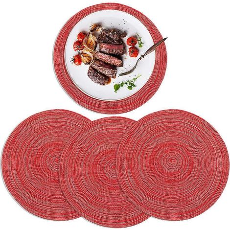 Napperon rond tissé, lavable, rouge (1/5)