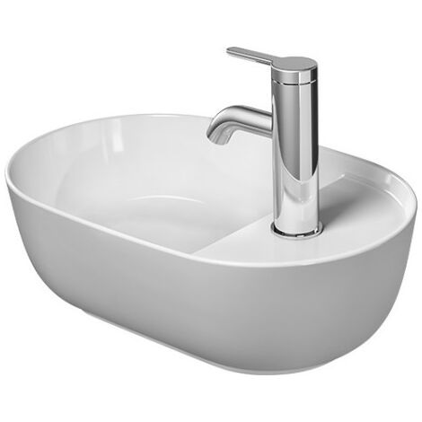 Duravit Luv 42x27cm, sans trop-plein, avec banc de robinet, 1 trou de robinet, poncé, extérieur satiné sable mat, Coloris: Blanc - 0381422100 (1/2)