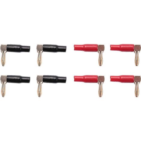 Lot de 8 connecteurs pour câbles d'enceintes, fiches bananes 4 mm, plaquées or 24 carats, à visser, en cuivre pur, coudées. WHBYV (1/4)