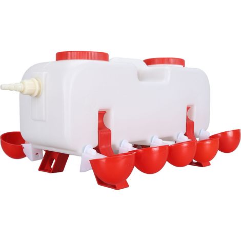 Abreuvoir automatique de grande capacité (10 L) avec remplissage par le haut et 10 coupelles pour volailles (canards, oies, etc.). (1/5)
