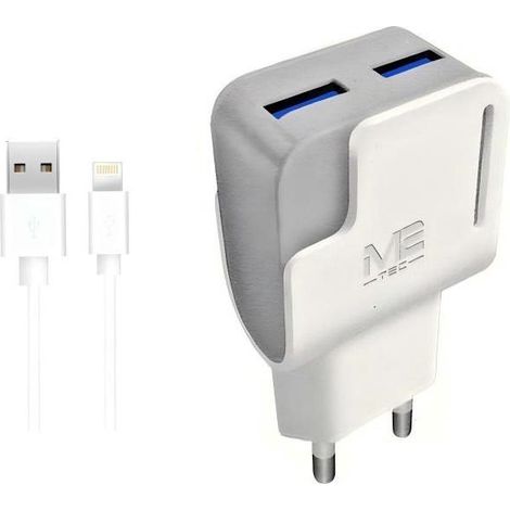 Chargeur USB Lightning - Chargeur double USB blanc avec câble USB Lightning de 100 cm - Compatible avec les téléphones et tablettes Android, Samsung et Huawei. (1/3)